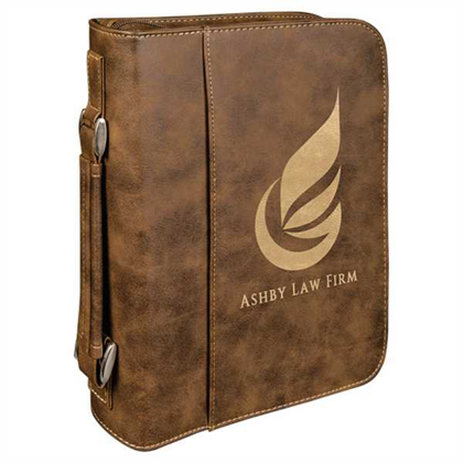 Picture of 7 1/2" x 10 3/4" Rustic/Gold Leatherette Book/Bible Cover with Handle & Zipper