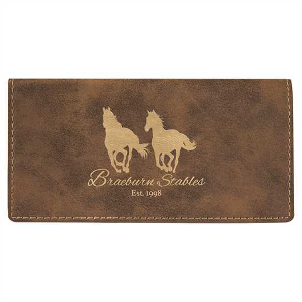 Picture of 6 3/4" x 3 1/2" Rustic/Gold Laserable Leatherette Checkbook Cover