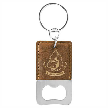 Picture of Rectangle Rustic/Gold Laserable Leatherette Bottle Opener Keychain