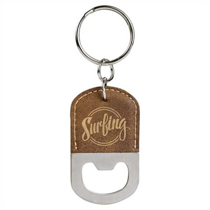 Picture of Oval Rustic/Gold Laserable Leatherette Bottle Opener Keychain