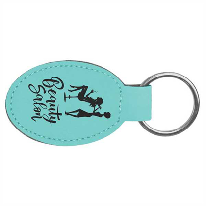Picture of 3" x 1 3/4" Teal Laserable Leatherette Oval Keychain