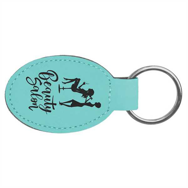 Picture of 3" x 1 3/4" Teal Laserable Leatherette Oval Keychain