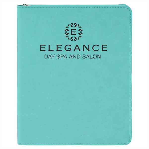 Picture of 9 1/2" x 12" Teal with Zipper Laserable Leatherette Portfolio with Notepad