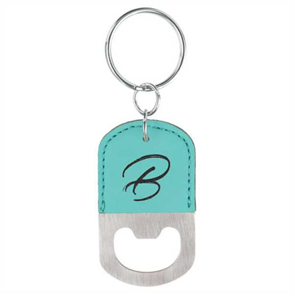 Picture of Oval Teal Laserable Leatherette Bottle Opener Keychain