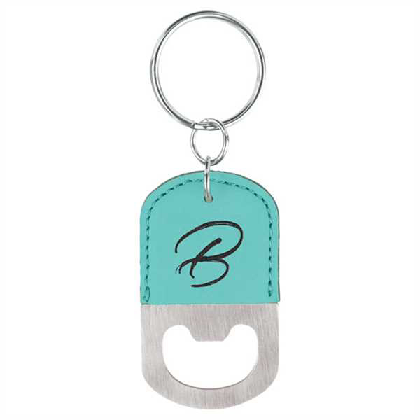 Picture of Oval Teal Laserable Leatherette Bottle Opener Keychain