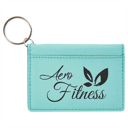 Picture of 4 1/4" x 3" Teal Laserable Leatherette Keychain ID Holder