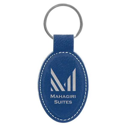 Picture of 3" x 1 3/4" Blue/Silver Laserable Leatherette Oval Keychain