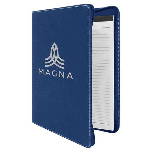 Picture of 9 1/2" x 12"  Blue/Silver w/Zipper Laserable Leatherette Portfolio with Notepad