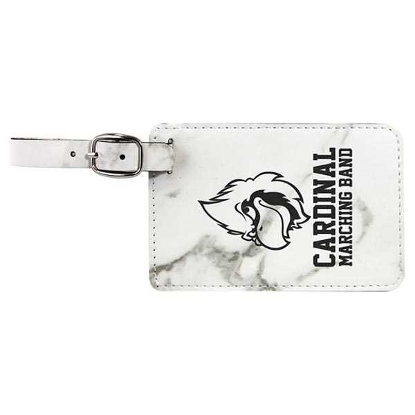 Picture of 4 1/4" x 2 3/4" White Marble Laserable Leatherette Luggage Tag