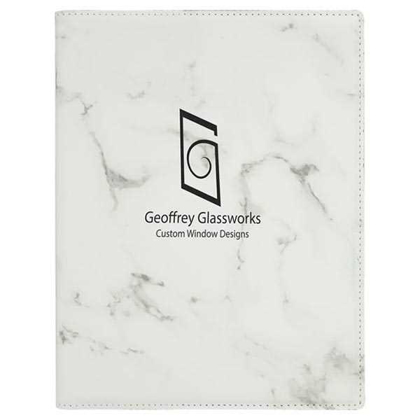 Picture of 7" x 9" White Marble Laserable Leatherette Small Portfolio with Notepad