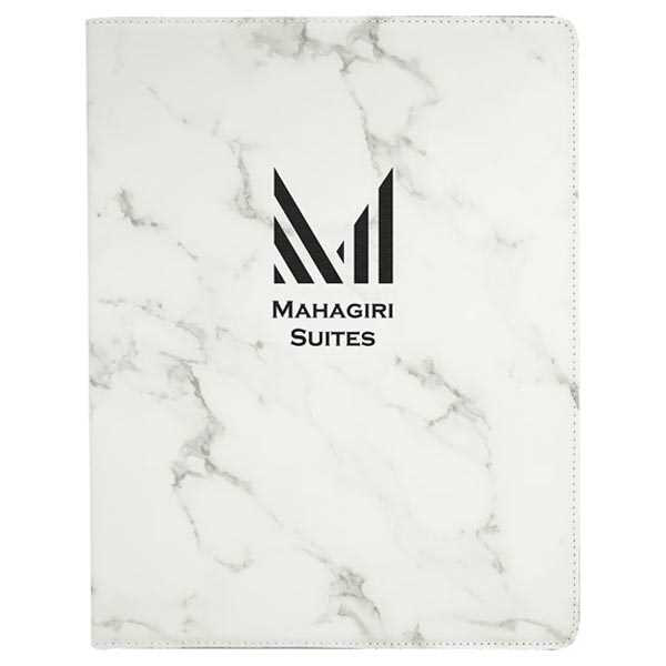 Picture of 9 1/2" x 12" White Marble Laserable Leatherette Portfolio with Notepad