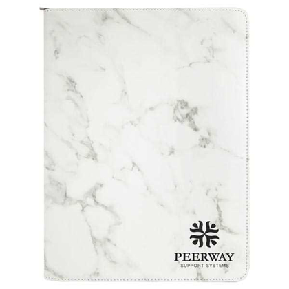 Picture of 9 1/2" x 12" White Marble with Zipper Leatherette Portfolio with Notepad