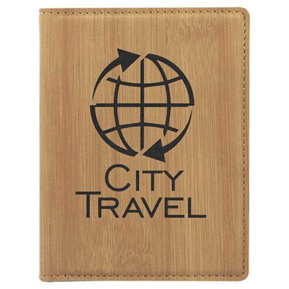 Picture of 4 1/4" x 5 1/2" Bamboo Laserable Leatherette Passport Holder