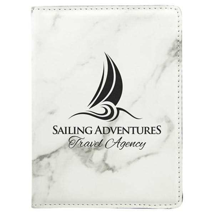 Picture of 4 1/4" x 5 1/2" White Marble Laserable Leatherette Passport Holder