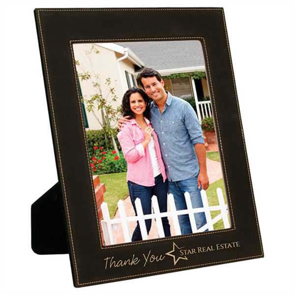 Picture of 8" x 10" Black/Gold Laserable Leatherette Photo Frame