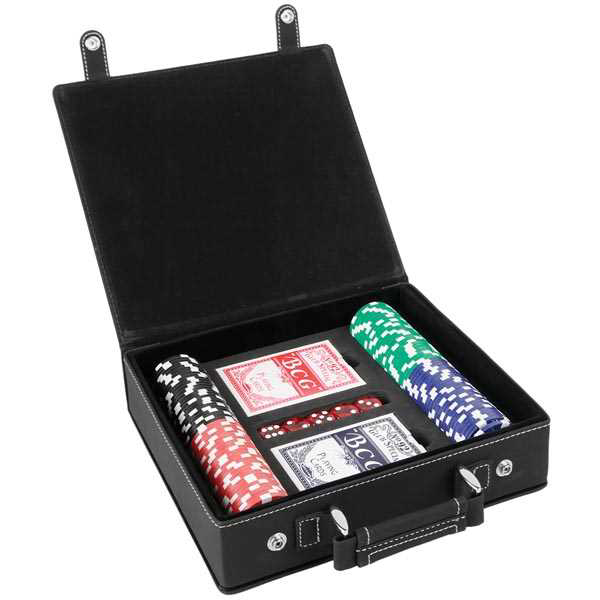 Picture of Black/Silver Laserable Leatherette 100 Chip Poker Set