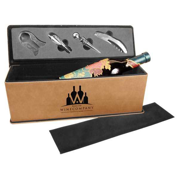 Picture of Light Brown Laserable Leatherette Single Wine Box with Tools