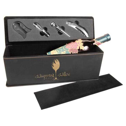 Picture of Black/Gold Laserable Leatherette Single Wine Box with Tools