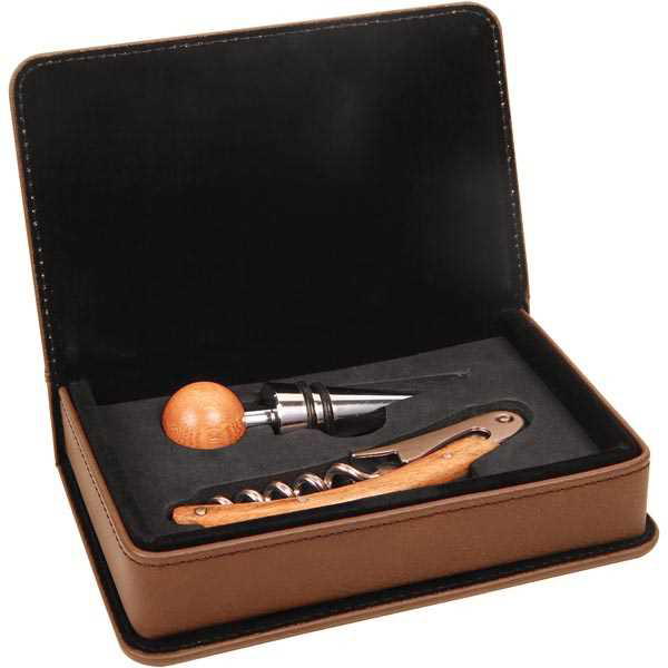 Picture of Dark Brown Laserable Leatherette 2-Piece Wine Tool Set