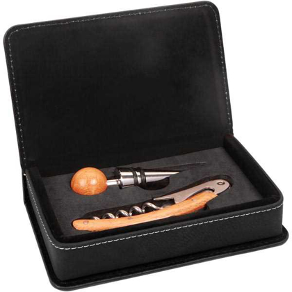 Picture of Black/Gold Laserable Leatherette 2-Piece Wine Tool Set