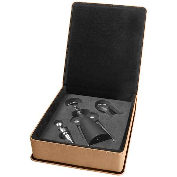 Picture of Light Brown Laserable Leatherette 3-Piece Wine Tool Gift Set