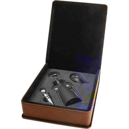 Picture of Dark Brown Laserable Leatherette 3-Piece Wine Tool Gift Set