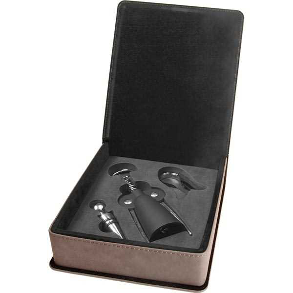 Picture of Gray Laserable Leatherette 3-Piece Wine Tool Gift Set