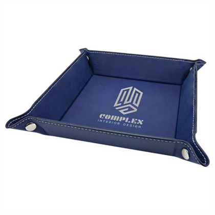 Picture of 6" x 6" Blue/Silver Laserable Leatherette Snap Up Tray with Silver Snaps