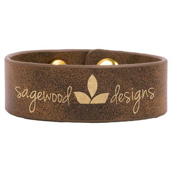 Picture of 9 1/2" x 1" Rustic/Gold Laserable Leatherette Cuff Bracelet