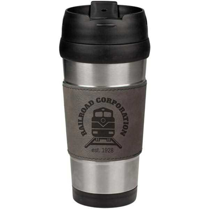 Picture of 16 oz. Gray Laserable Leatherette Stainless Steel Travel Mug