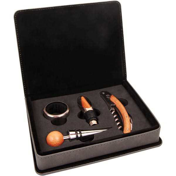 Picture of Gray Laserable Leatherette 4-Piece Wine Tool Set