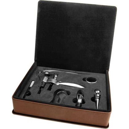 Picture of Dark Brown Laserable Leatherette 5-Piece Wine Tool Gift Set