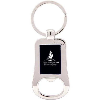 Picture of 2 1/8" Silver/Black Laserable Bottle Opener Keychain