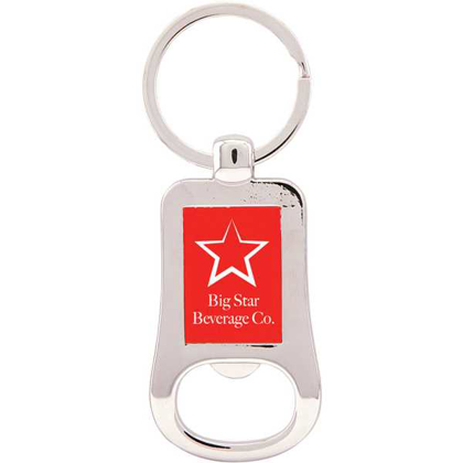 Picture of 2 1/8" Silver/Red Laserable Bottle Opener Keychain