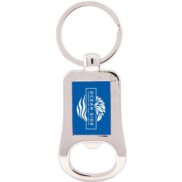 Picture of 2 1/8" Silver/Blue Laserable Bottle Opener Keychain