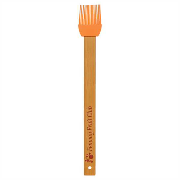 Picture of 11 3/4" Orange Silicone Baster Brush with Bamboo Handle