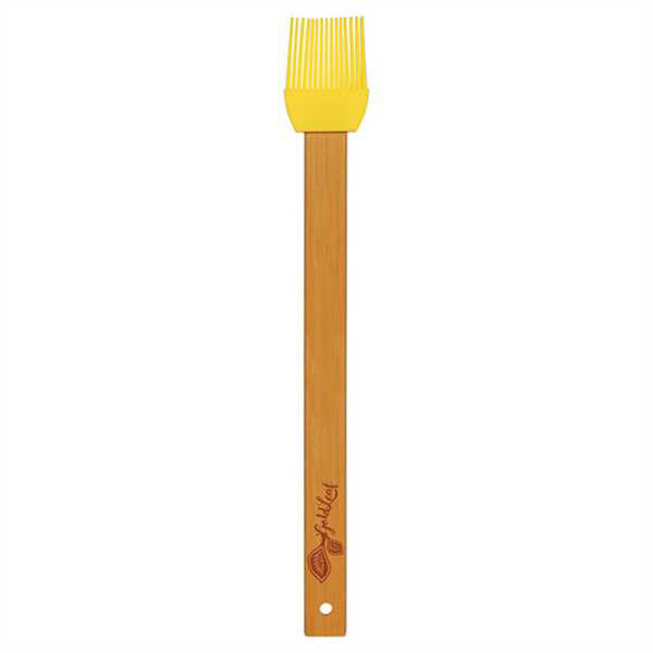 Picture of 11 3/4" Yellow Silicone Baster Brush with Bamboo Handle