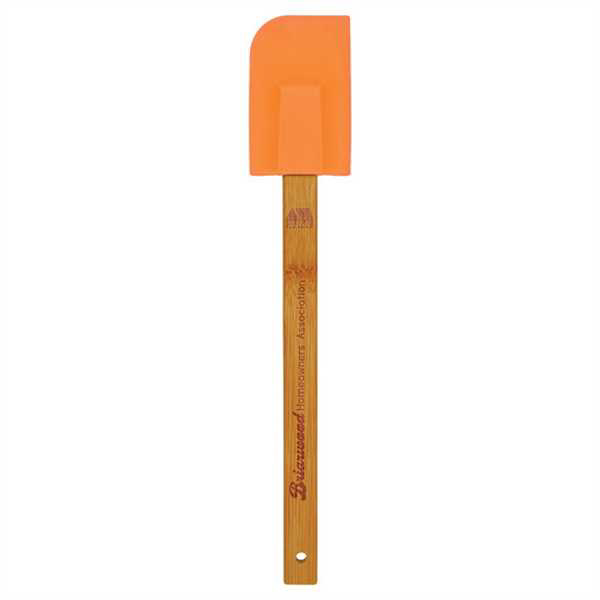 Picture of 11 3/4" Orange Silicone Spatula with Bamboo Handle