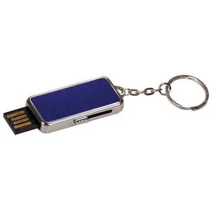 Picture of 3/4" x 1 1/2" x 1/4" 8GB Blue/Silver Metal USB Flash Drive with Keychain