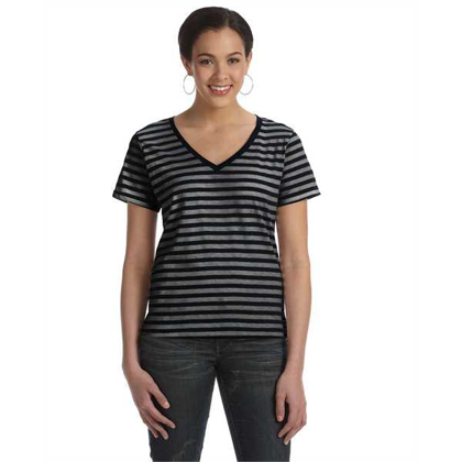 Picture of Ladies' Lightweight Striped V-Neck T-Shirt